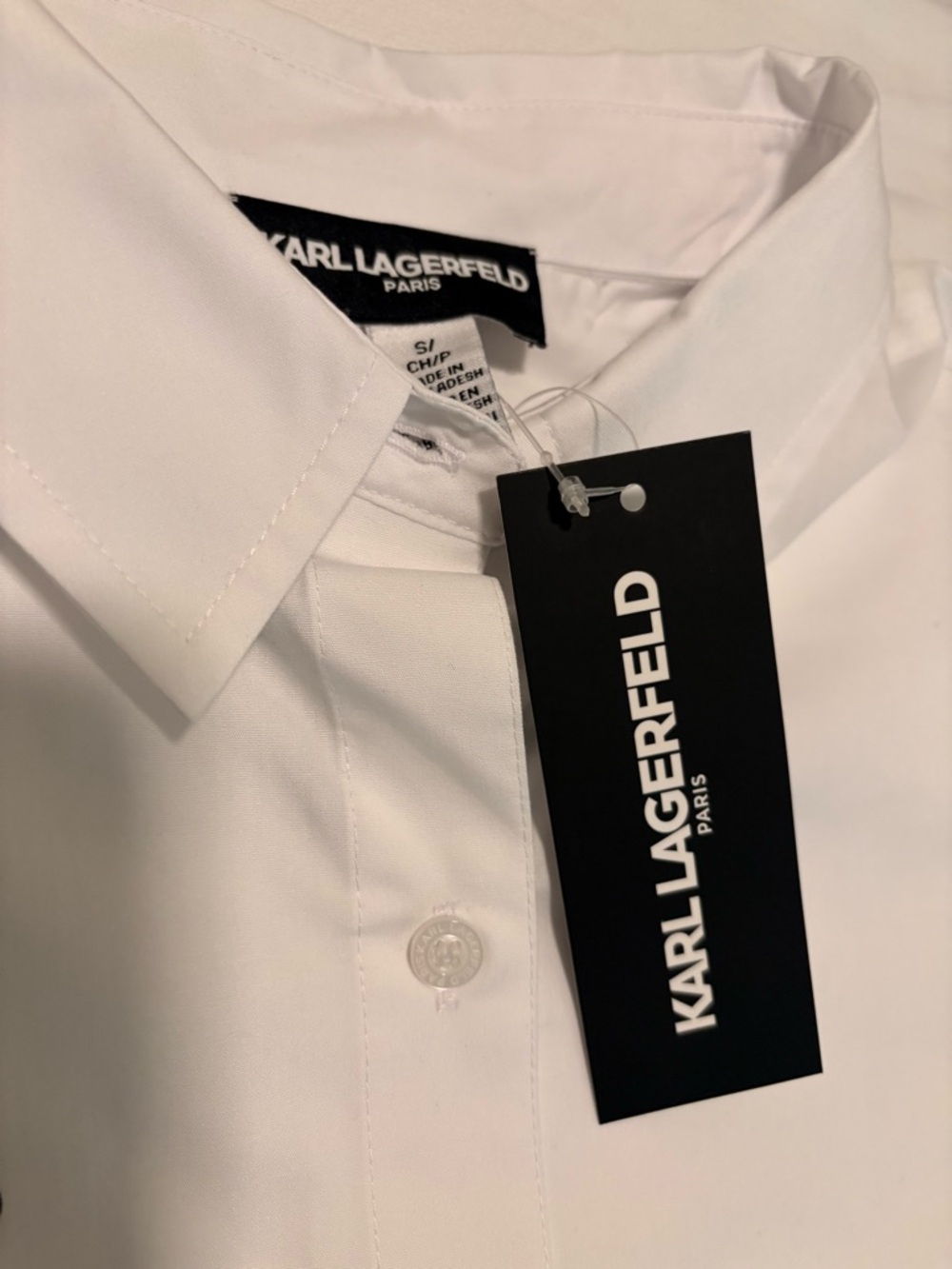 Karl Lagerfeld Women’s White Button-Down Shirt with Eiffel Tower Size S - New - Picture 6 of 7